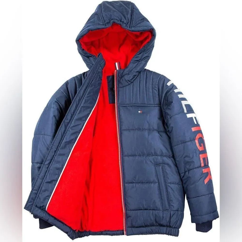 Tommy Hilfiger Navy Jacket with Red and White Logo Detail Youth Size L 14-16